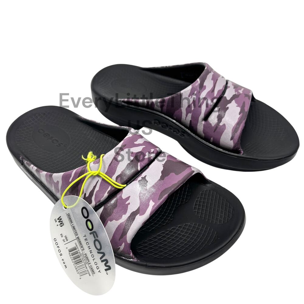 NEW Oofos Ooahh Slide Sandals Womens 6 Limited Edition Purple Camo Recovery